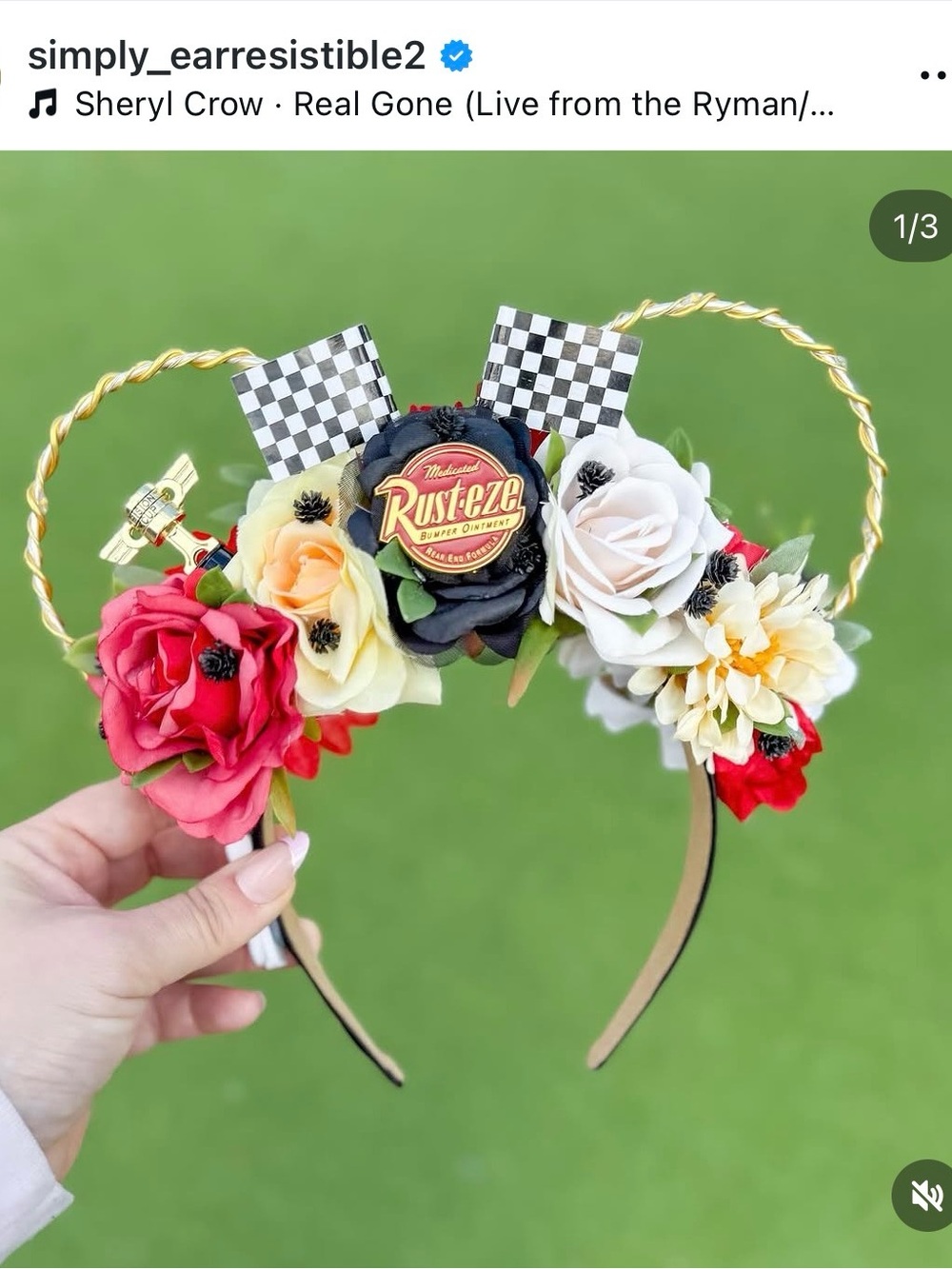 Disney HandMade Light Up Floral Cars McQueen Ears